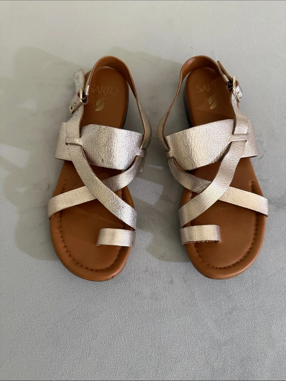SARTO By Franco Sarto Metallic Crisscross Slingback Sandals - Rose Gold